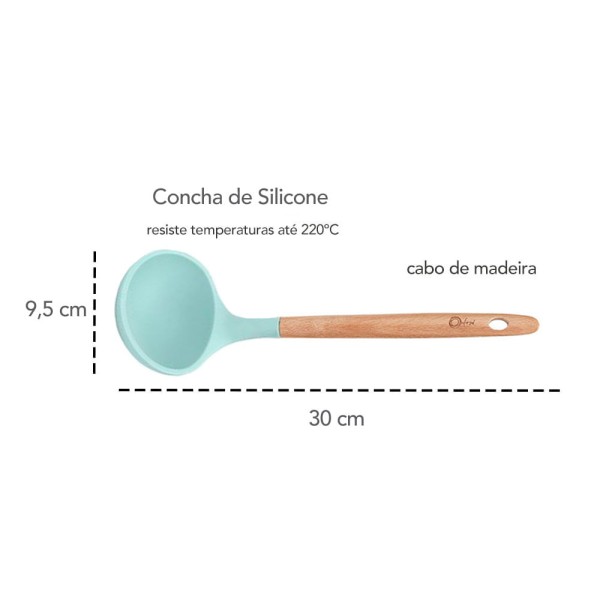 Encontraproduto.com.br - Concha De Silicone Com Cabo De Madeira 30 Cm Water Blue
