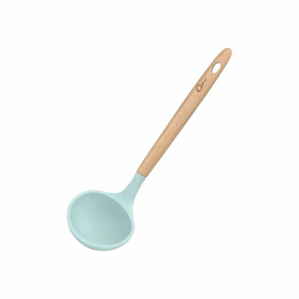 Encontraproduto.com.br - Concha De Silicone Com Cabo De Madeira 30 Cm Water Blue