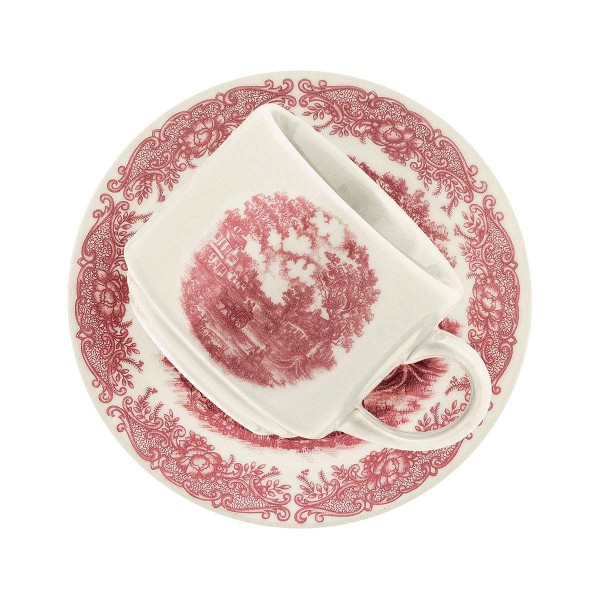 Encontraproduto.com.br - Jogo de Xícaras para Café em Cerâmica Marfim e Vinho 12 Peças Biona Donna 74239