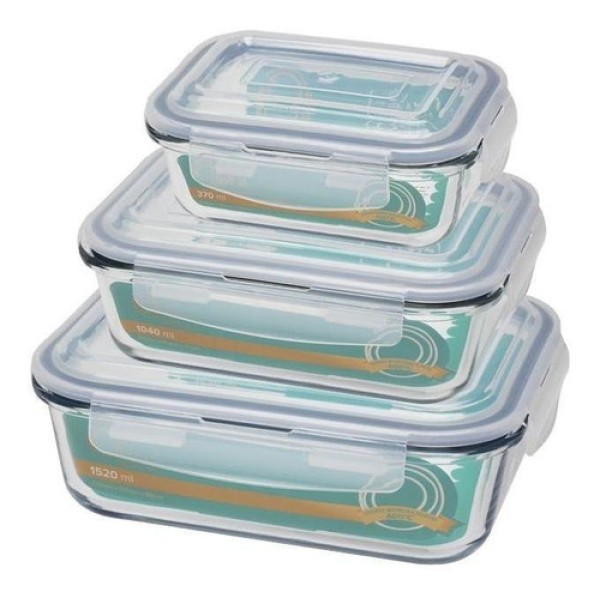 Encontraproduto.com.br - Conjunto De 3 Potes Herméticos De Vidro Retangular