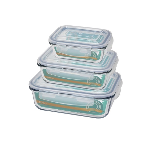 Encontraproduto.com.br - Conjunto De 3 Potes Herméticos De Vidro Retangular