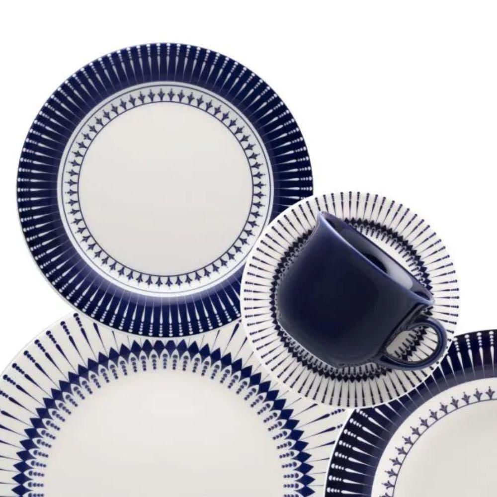 Aparelho De Jantar E Chá 20 Peças Oxford Branco Azul