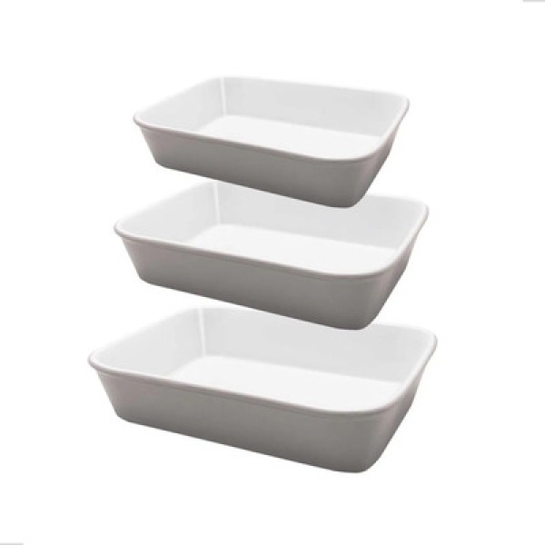 Encontraproduto.com.br - Conjunto De 3 Travessas Refratária Bake Cool Grey