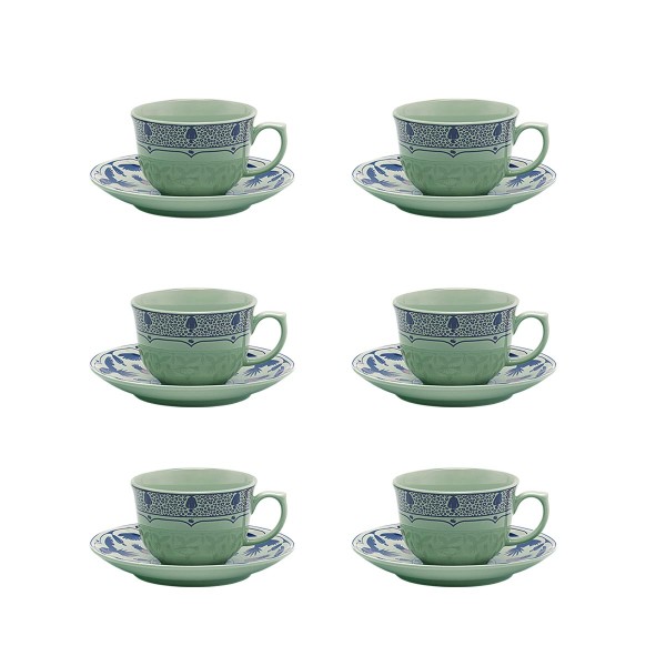 Encontraproduto.com.br - Conjunto De 6 Xícaras Grandes 240 Ml Com Pires Flamingo Terra Brasilis Selva