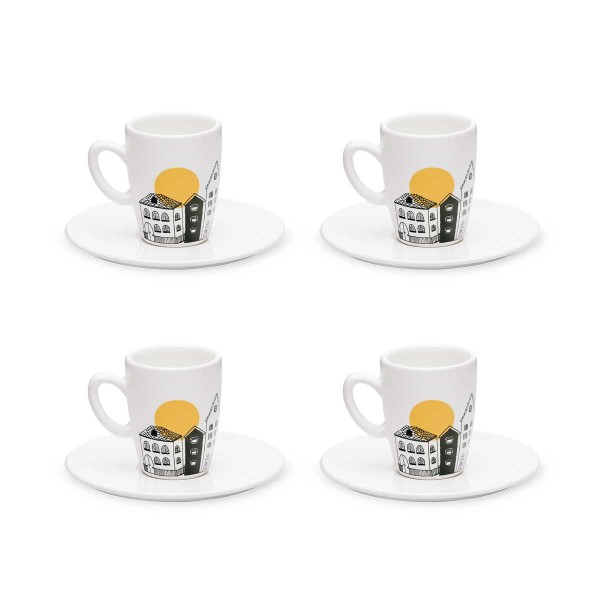 Encontraproduto.com.br - Conjunto De 4 Xícaras Pequenas Espresso 75 Ml Com Pires City