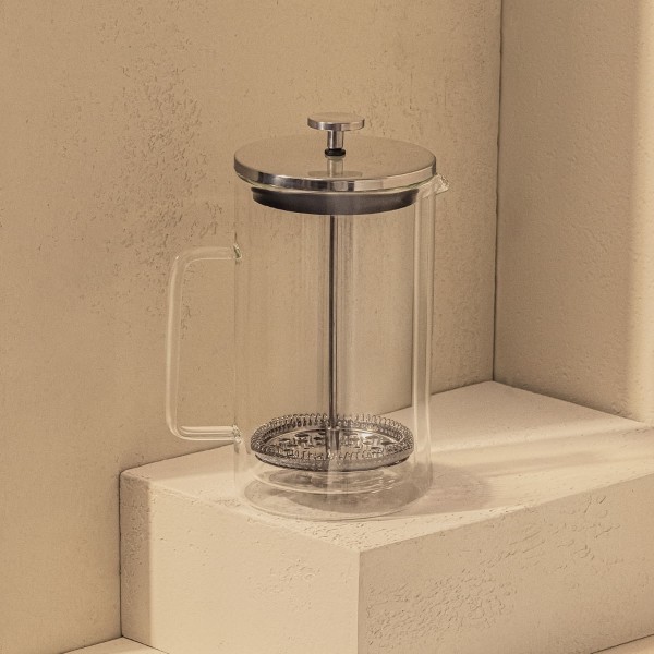 Encontraproduto.com.br - Cafeteira Francesa em Vidro Parede Dupla E Aço Inox 1L Prateada