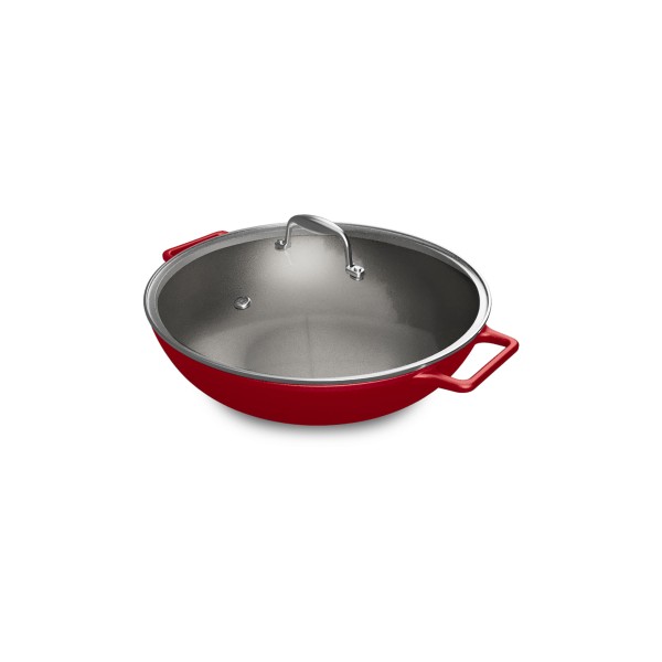 Panela de Ferro Fundido Esmaltado Wok Aroma 35 cm Vermelho
