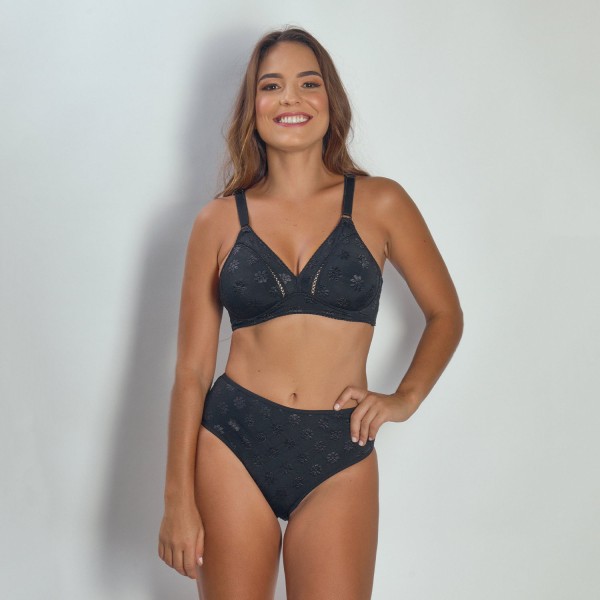 Encontraproduto.com.br - Calcinha Cintura Alta Com Reforço Frontal Summer Flower
 PRETO