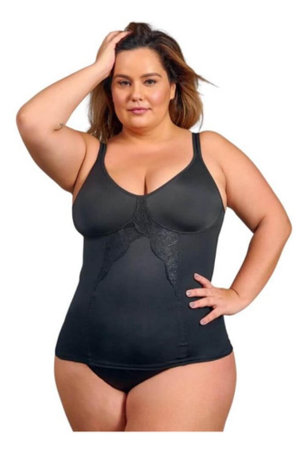 Modelador Camisete Com Renda e Sem Bojo, Em Tecido Duplo Sensual Redutora
 CASTANHA