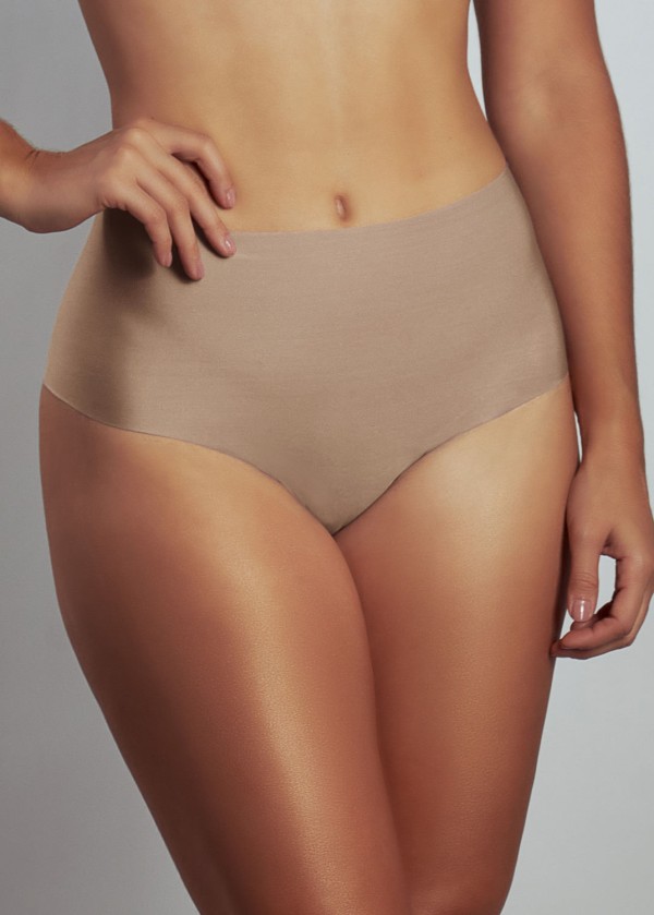 Encontraproduto.com.br - Calcinha Cintura Alta Zero Marca Laser Control BEIGE FONCÉ