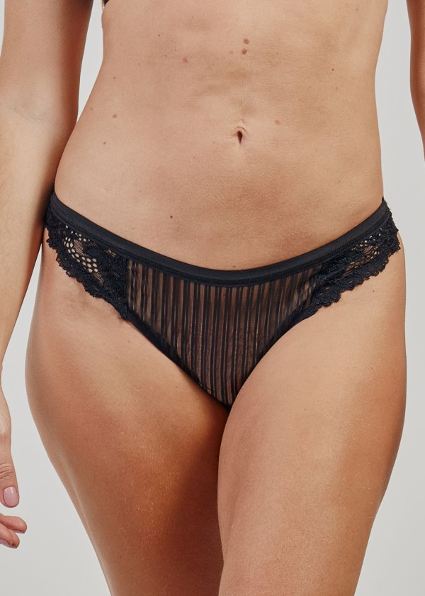 Calcinha Fio Tanga Tule e Renda Genevieve PRETO