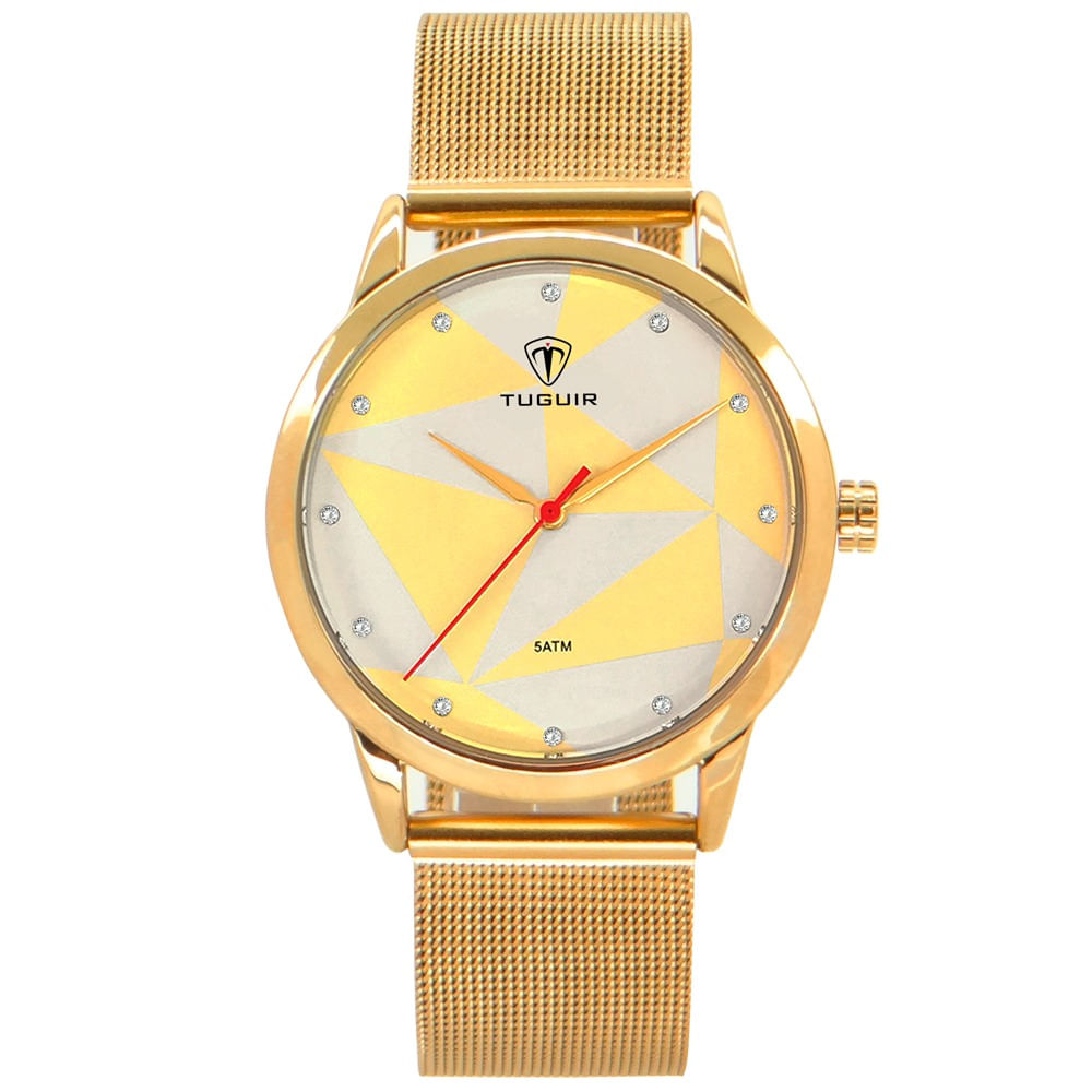 Relógio Tuguir Feminino Ref: Tg150 Tg30113 Casual Dourado