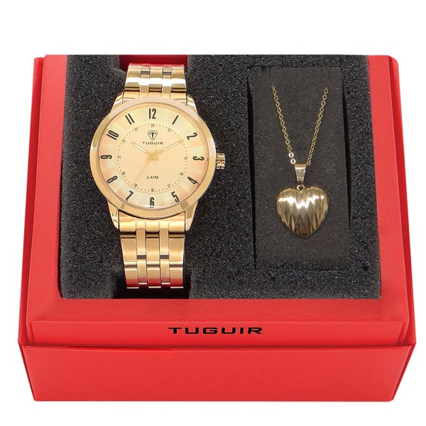 Kit Relógio Feminino Tuguir Analógico W2122 - Dourado com Brinde