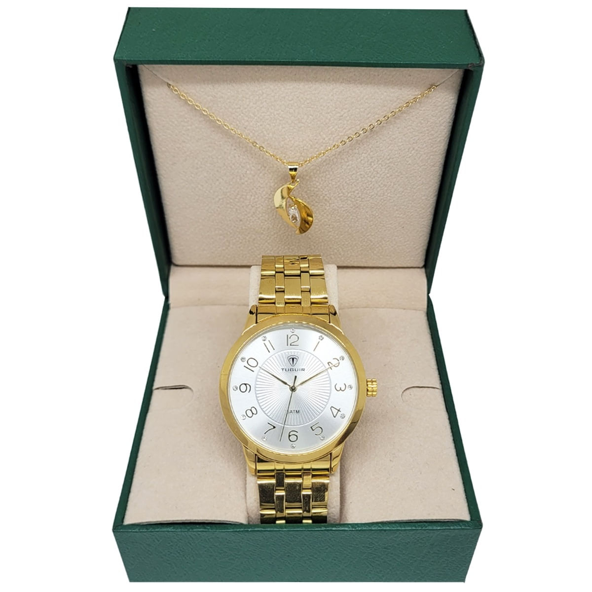 Kit Relógio Feminino Tuguir Analógico TG35104 TG145 Dourado e Branco Pérola com Brinde
