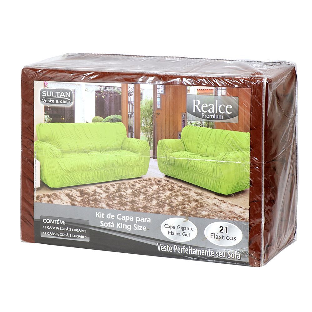 Encontraproduto.com.br - Kit De Capa Sofá 2 E 3 Lugares 21 Elásticos Vermelho Realce
