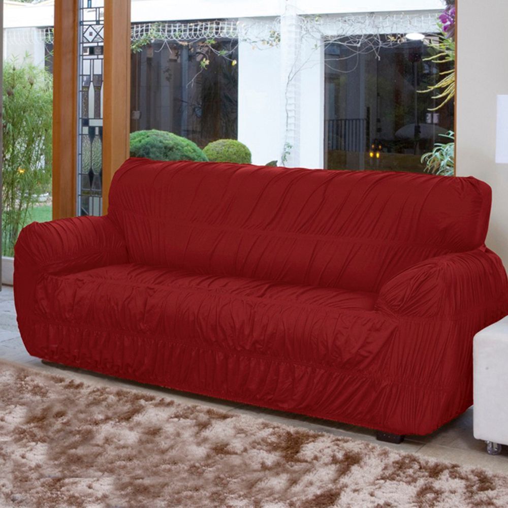 Encontraproduto.com.br - Kit De Capa Sofá 2 E 3 Lugares 21 Elásticos Vermelho Realce