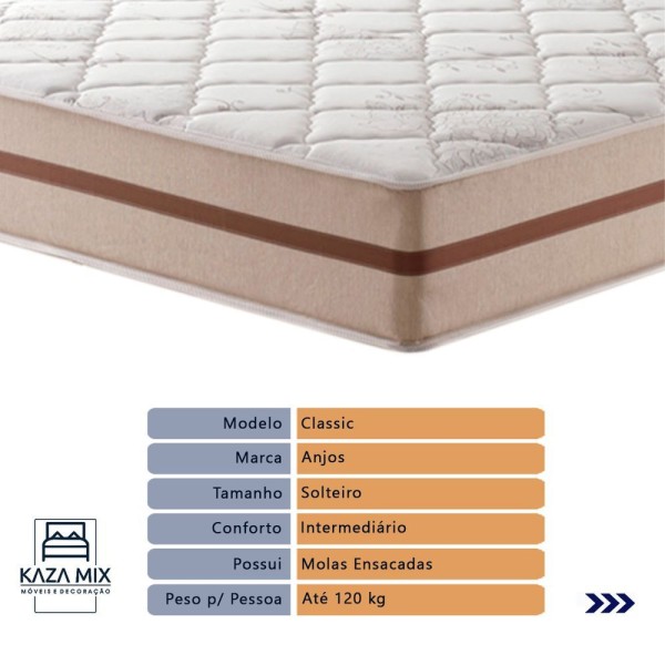Encontraproduto.com.br - Cama Box Com Baú Branco E Colchão Solteiro Classic Anjos