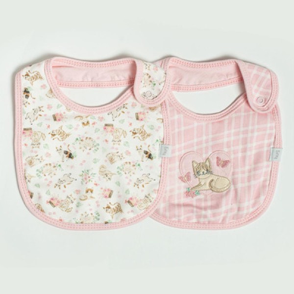 Encontraproduto.com.br - Kit Com 2 Babadores Hug Gatinhos Rosa Iogurte