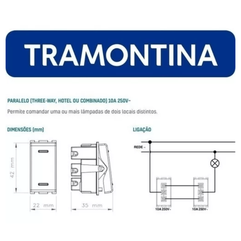 Encontraproduto.com.br - Módulo Interruptor Bipolar Simples 10A/250V Branco Liz