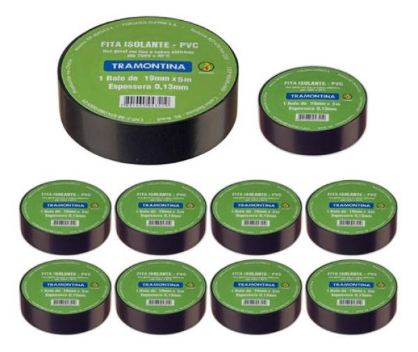 Kit 10 Rolos Fita Isolante 19mm X 5 Metros Preta