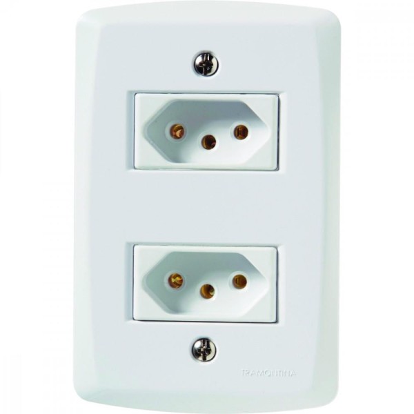 Encontraproduto.com.br - Conjunto Tomada Lux2 2 Módulos 2P+T 10A Branco Tramontina