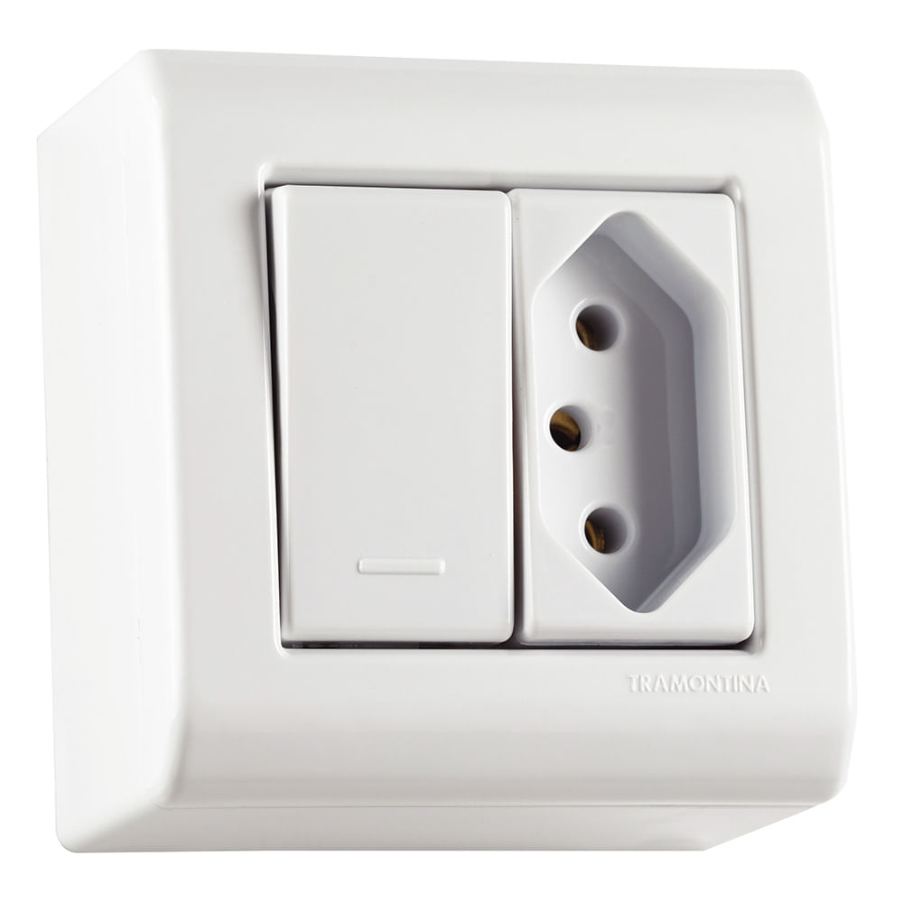 Conjunto Interruptor/Tomada LizFlex 1 Simples 1 2P+T Branco 10A Tramontina