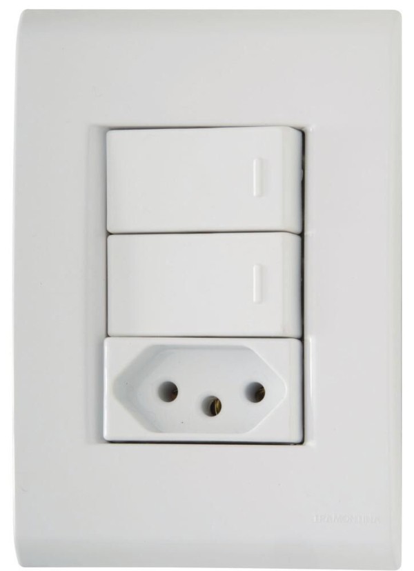 Conjunto Interruptor/Tomada Liz 2 Simples 1 2P+T Branco 10A Tramontina