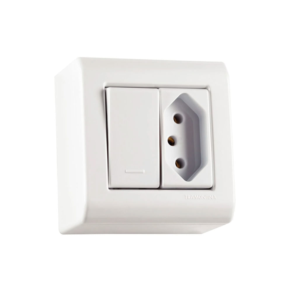 Encontraproduto.com.br - Caixa de Sobrepor Tramontina com 1 Interruptor 10 A 250 V e 1 Tomada 2 P + T 20 A 250 V – Lizflex Branca