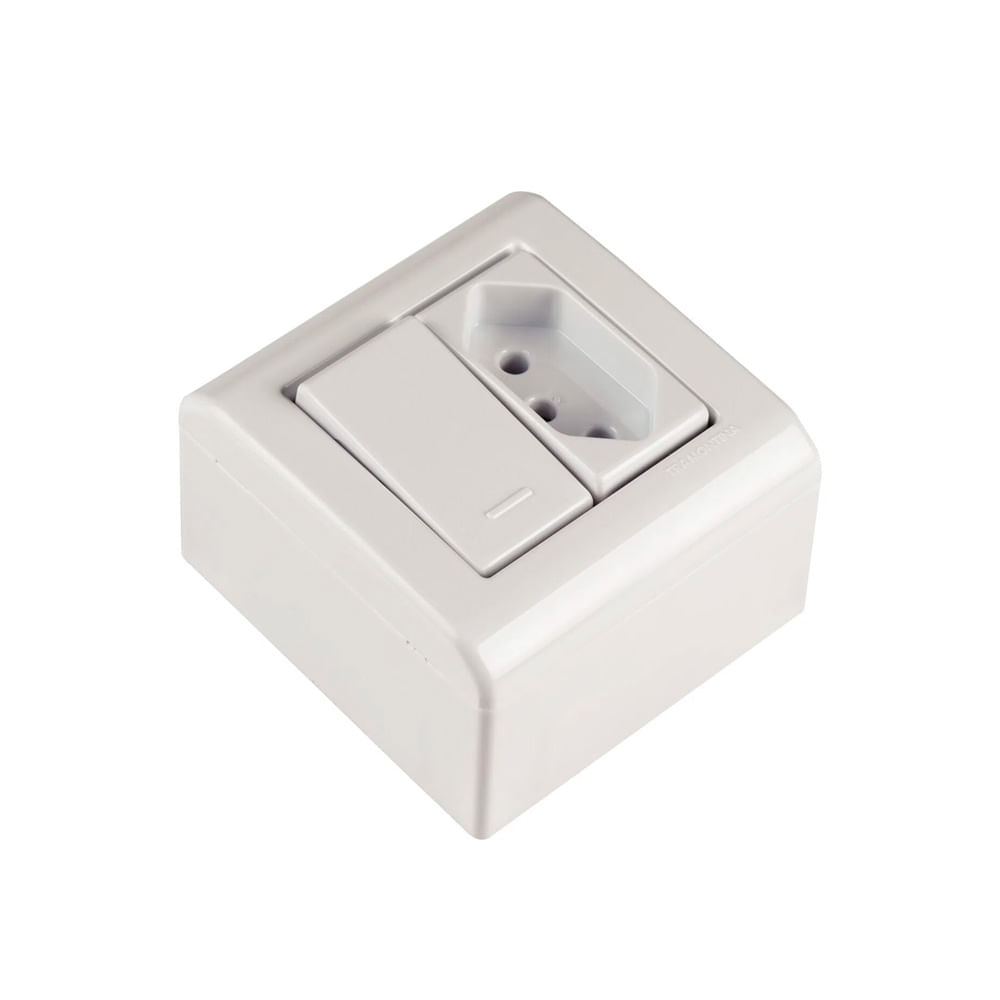 Encontraproduto.com.br - Caixa de Sobrepor Tramontina com 1 Interruptor 10 A 250 V e 1 Tomada 2 P + T 20 A 250 V – Lizflex Branca