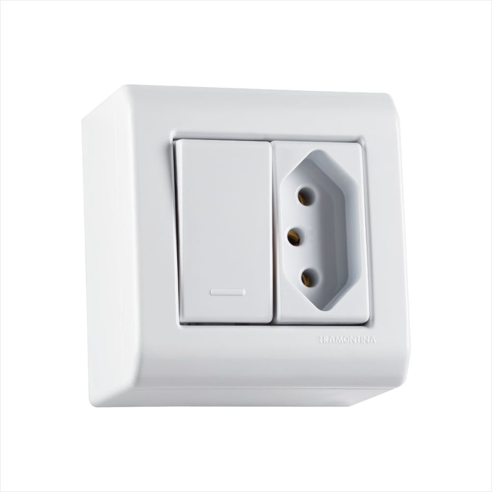 Encontraproduto.com.br - Caixa de Sobrepor Tramontina com 1 Interruptor 10 A 250 V e 1 Tomada 2 P + T 20 A 250 V – Lizflex Branca