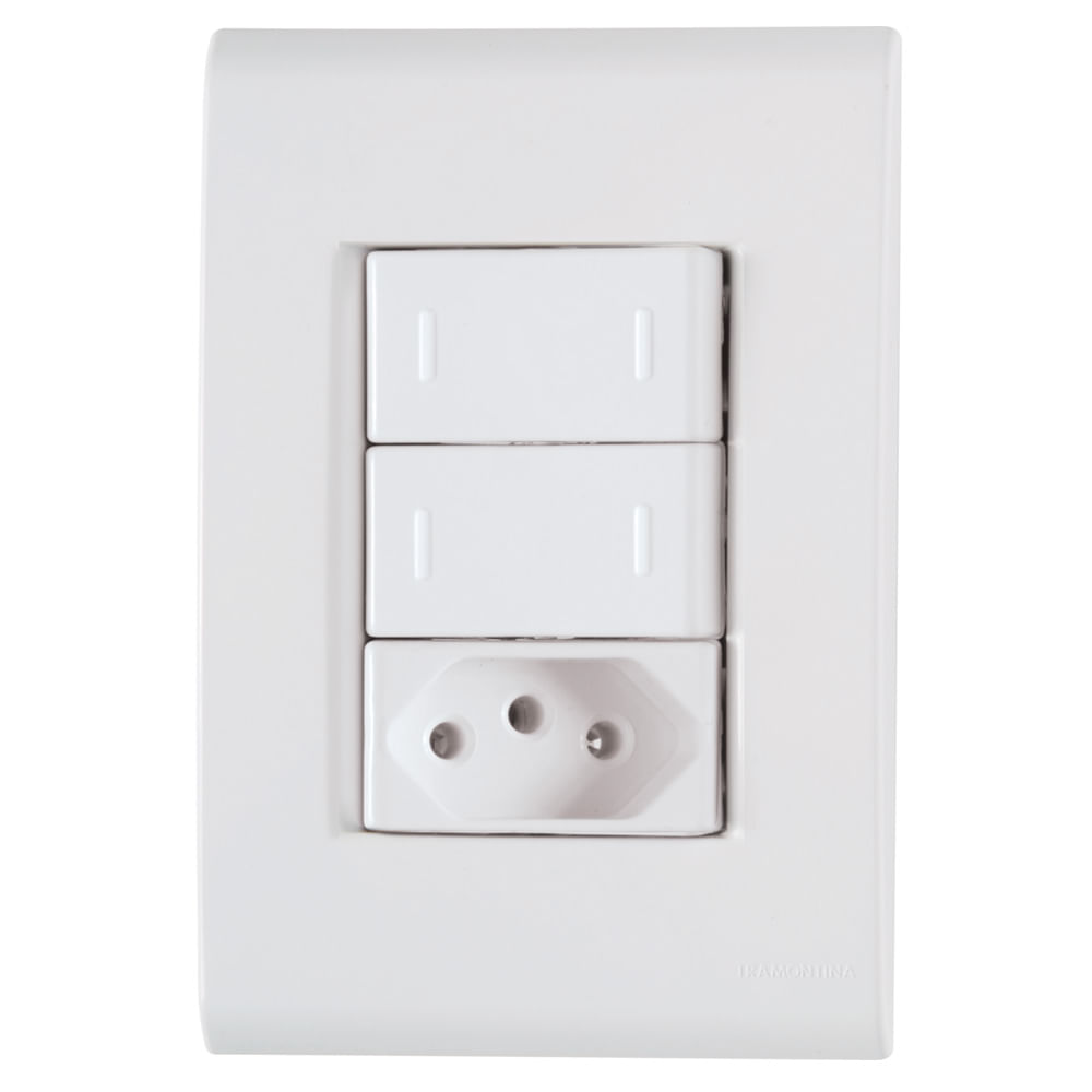 Encontraproduto.com.br - Interruptor Tramontina Duplo Paralelo 20A 2 Polos e 1 Tomada LIZ 57170/075