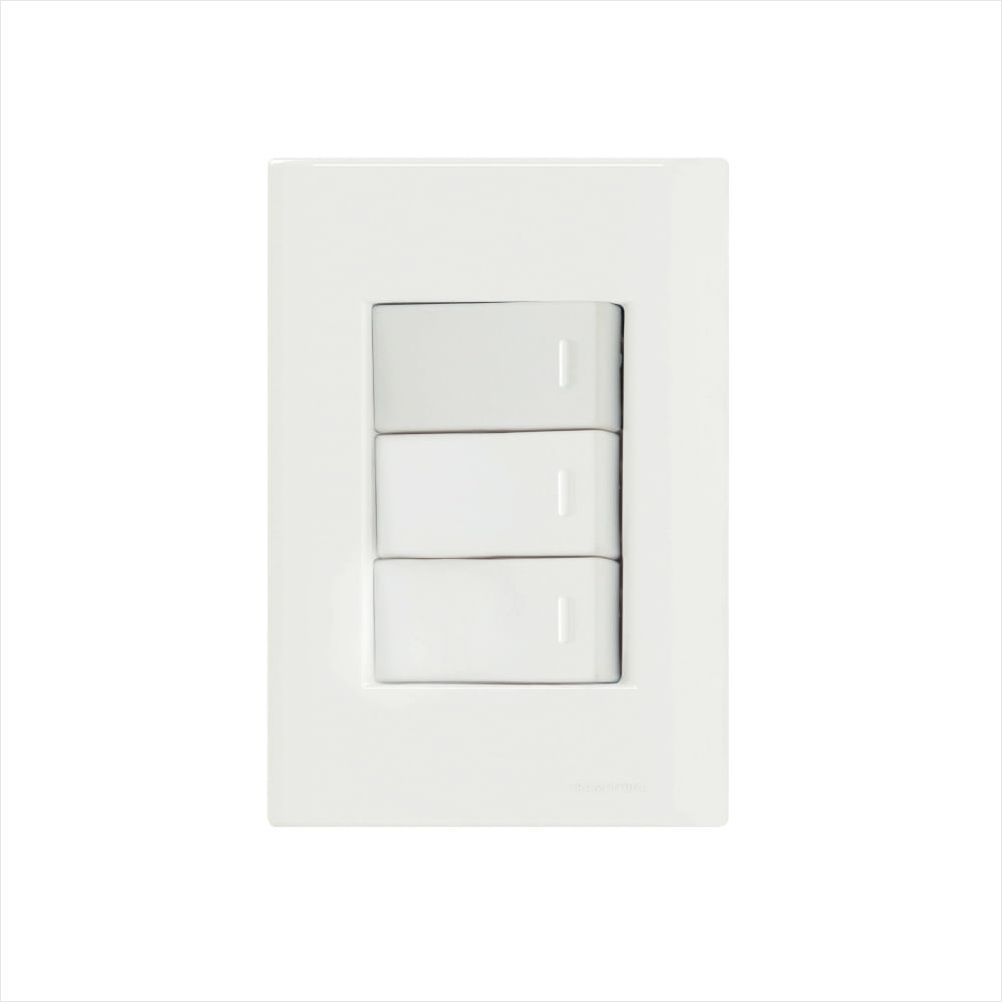 Encontraproduto.com.br - Conjunto Placa  4x2 com 3 Interruptores Simples 10 A 250 V  Giz Branco - Tramontina.