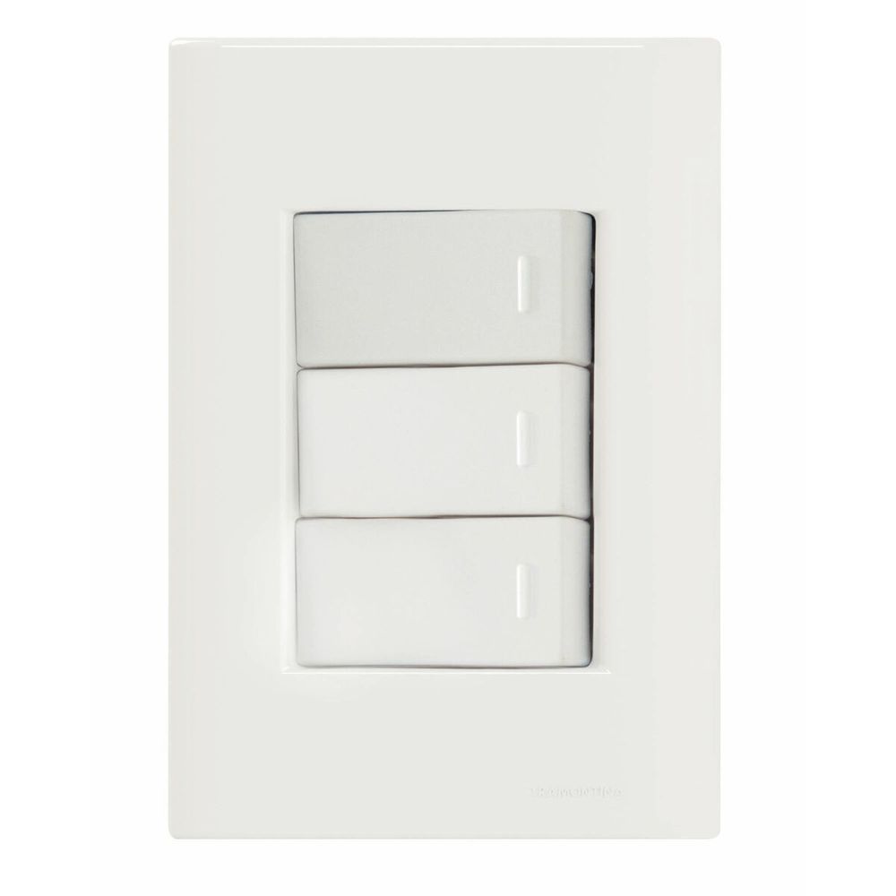 Encontraproduto.com.br - Conjunto Placa  4x2 com 3 Interruptores Simples 10 A 250 V  Giz Branco - Tramontina.