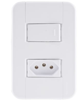 Encontraproduto.com.br - Conjunto Interruptor/Tomada Tablet 1 Simples 1 2P+T Branco 10A Tramontina