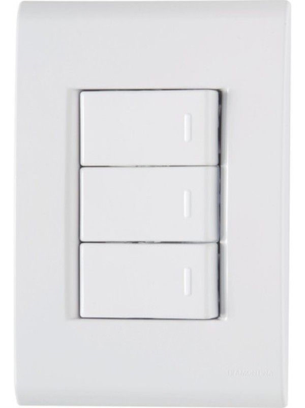 Conjunto Interruptor Tablet 3 Módulos 10A Branco Tramontina