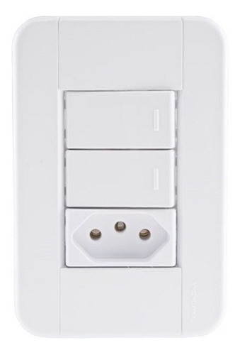 Encontraproduto.com.br - Conjunto Interruptor/Tomada Tablet 2 Simples 1 2P+T Branco 10A Tramontina