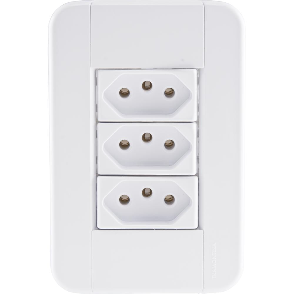 Encontraproduto.com.br - Conjunto Tomada Tablet 3 Módulos 2P+T 10A Branco Tramontina