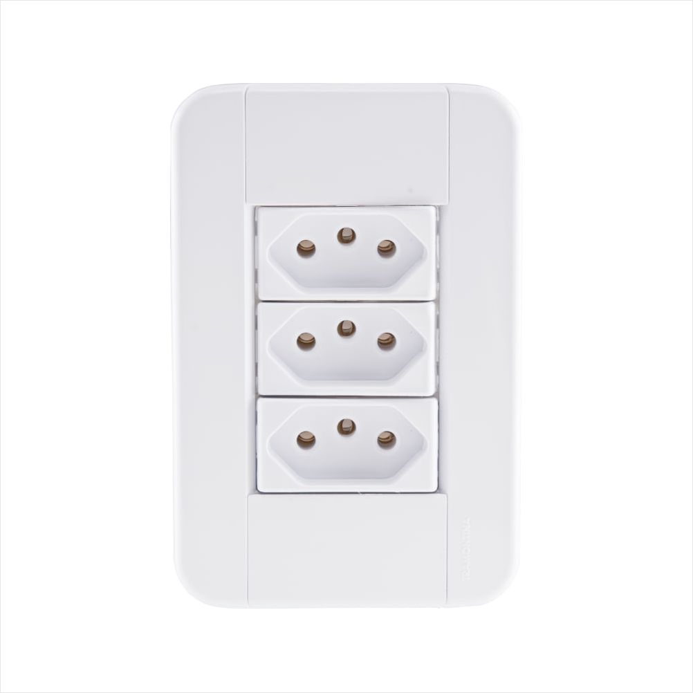 Encontraproduto.com.br - Conjunto Tomada Tablet 3 Módulos 2P+T 10A Branco Tramontina