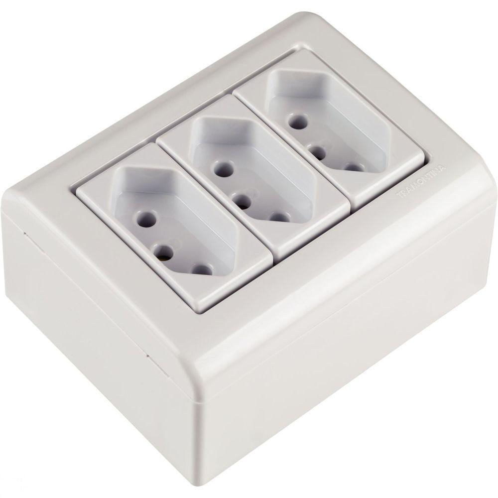 Encontraproduto.com.br - Caixa Com Tampa 3 Tomadas 2P+T 10A/250V
