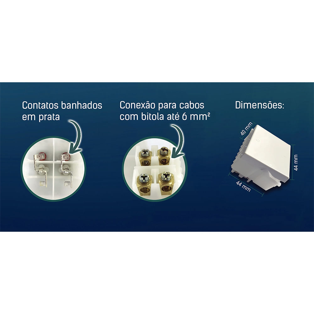 Encontraproduto.com.br - Módulo Interruptor Bipolar Simples Tramontina 20 A 250 V Branco