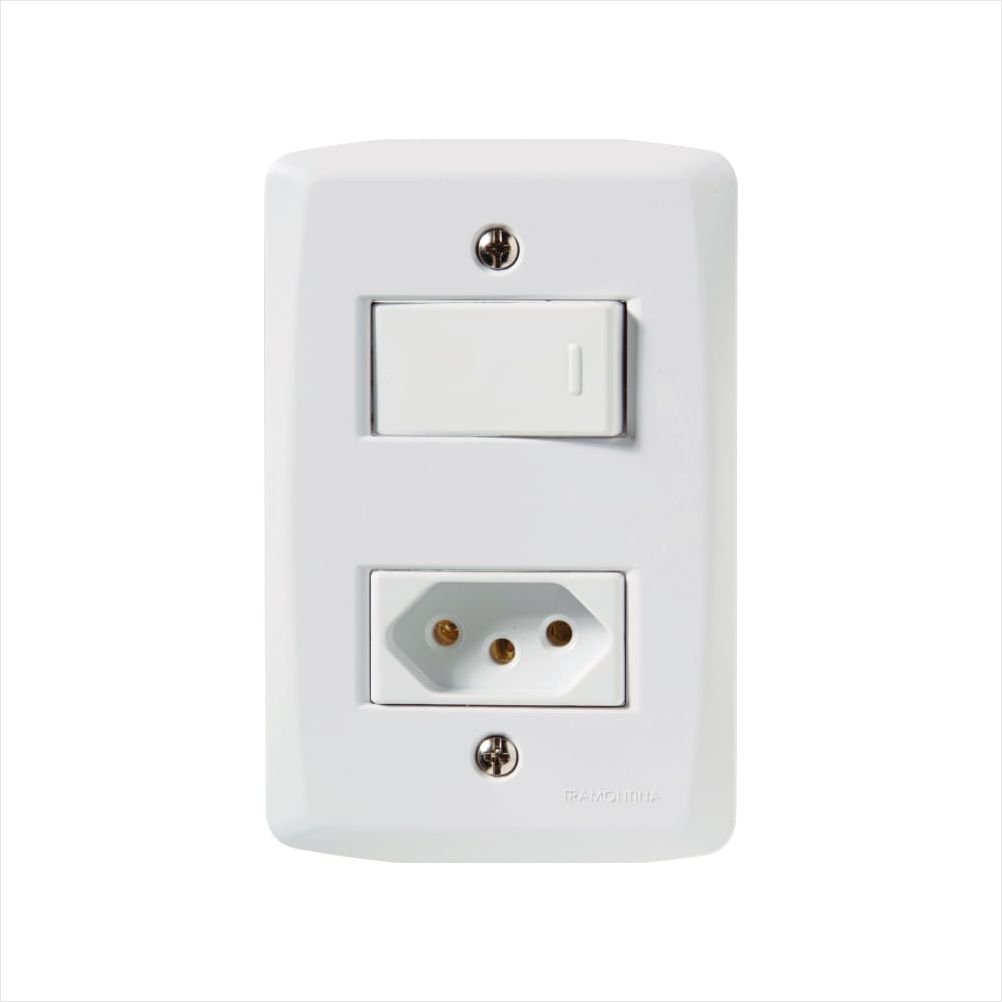 Encontraproduto.com.br - Conjunto 4x2 - 1 Interruptor Simples 10a 250v~ + 1 Tomada 2p+t 20a 250v~ Tramontina