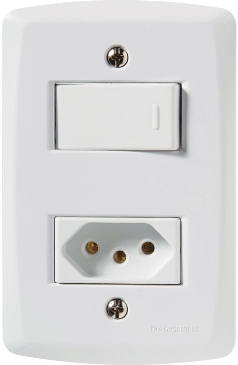 Encontraproduto.com.br - Conjunto 4x2 - 1 Interruptor Simples 10a 250v~ + 1 Tomada 2p+t 20a 250v~ Tramontina