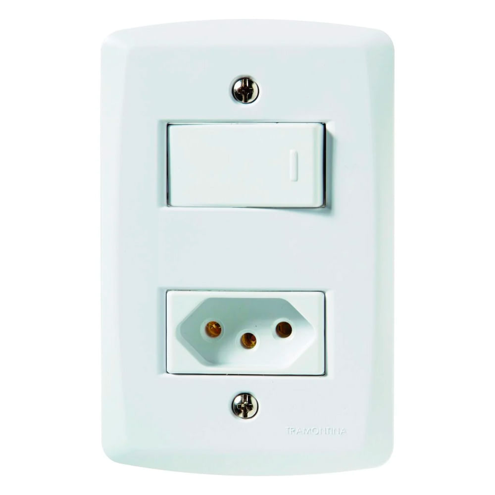 Encontraproduto.com.br - Conjunto com 1 Interruptor 10 250V e 1 Tomada Simples 2PxT 10A Lux2 Branco - 57145064 - Tramontina