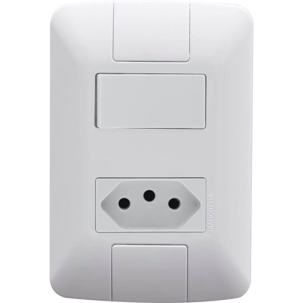 Conjunto Interruptor/Tomada Tramontina Aria 2 Módulos 2P + T Branco 10A Simples