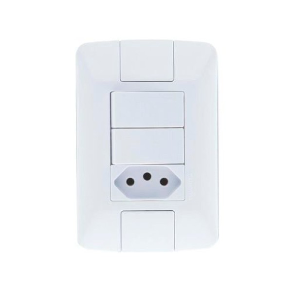 Encontraproduto.com.br - Conjunto 4x2 com 2 Interruptores Simples e 1 Tomada 2P+T 20A 250V Aria Branco - 57241071 - Tramontina