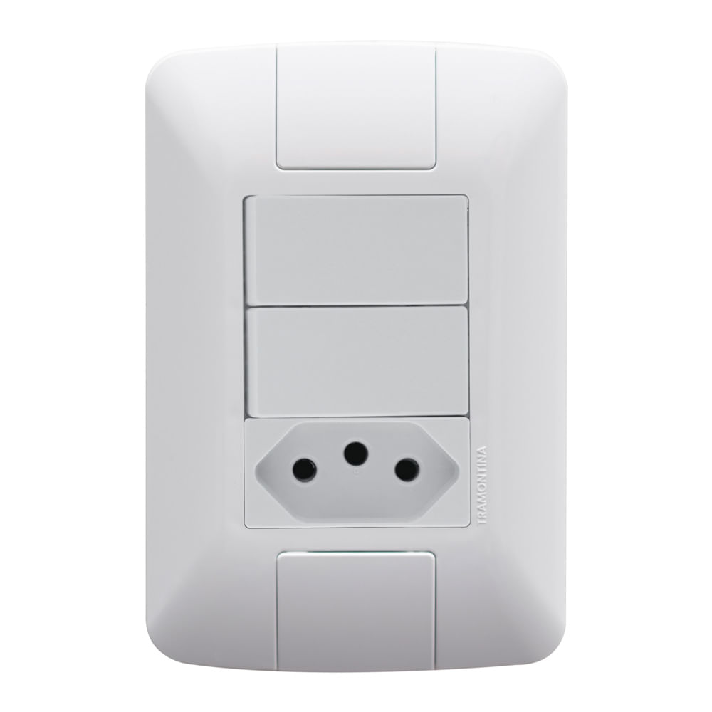 Encontraproduto.com.br - Conjunto 4x2 com 2 Interruptores Simples e 1 Tomada 2P+T 20A 250V Aria Branco - 57241071 - Tramontina