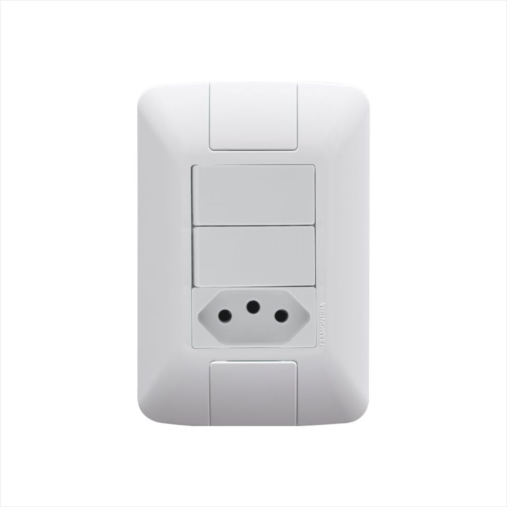 Encontraproduto.com.br - Conjunto 4x2 com 2 Interruptores Paralelos e 1 Tomada 2P+T Aria Branco 10A 250V - 57241074 - Tramontina