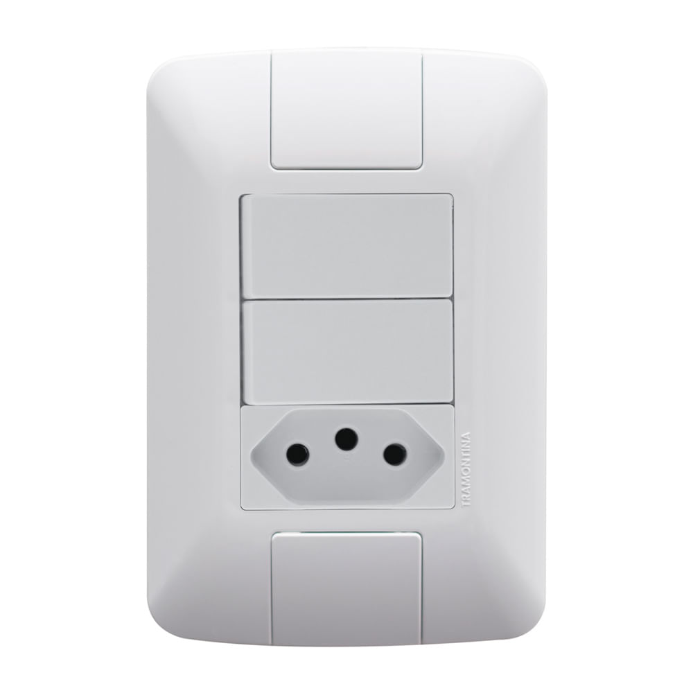 Encontraproduto.com.br - Conjunto 4x2 com 2 Interruptores Paralelos e 1 Tomada 2P+T Aria Branco 20A 250V - 57241075 - Tramontina