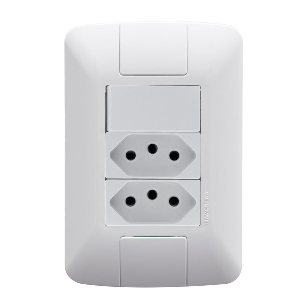 Encontraproduto.com.br - Conjunto 4x2 com 1 Interruptor Simples e Tomada Dupla 2P+T 20A 250V Aria Branco - 57241086 - Tramontina