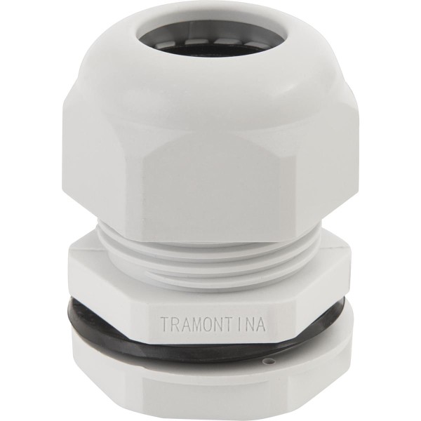Encontraproduto.com.br - Conector prensa-cabo 1/2 polegada Tramontina em termoplástico cinza com bucha